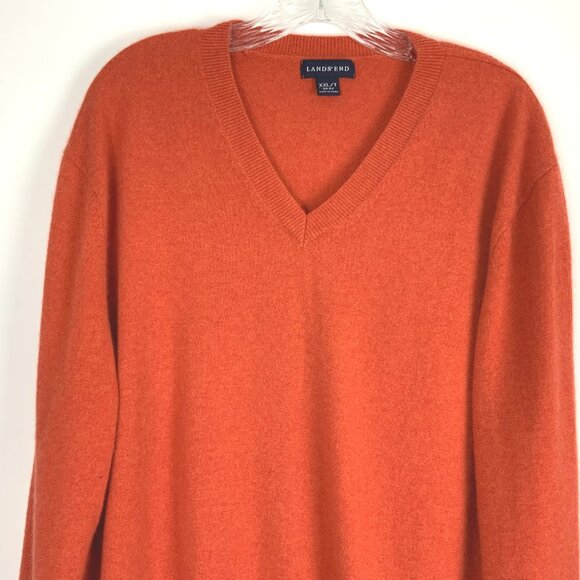 Men's Lands' End v-Neck 100% Cashmere Pullover Sweater Orange/Terracotta Sz XXL - Picture 2 of 16